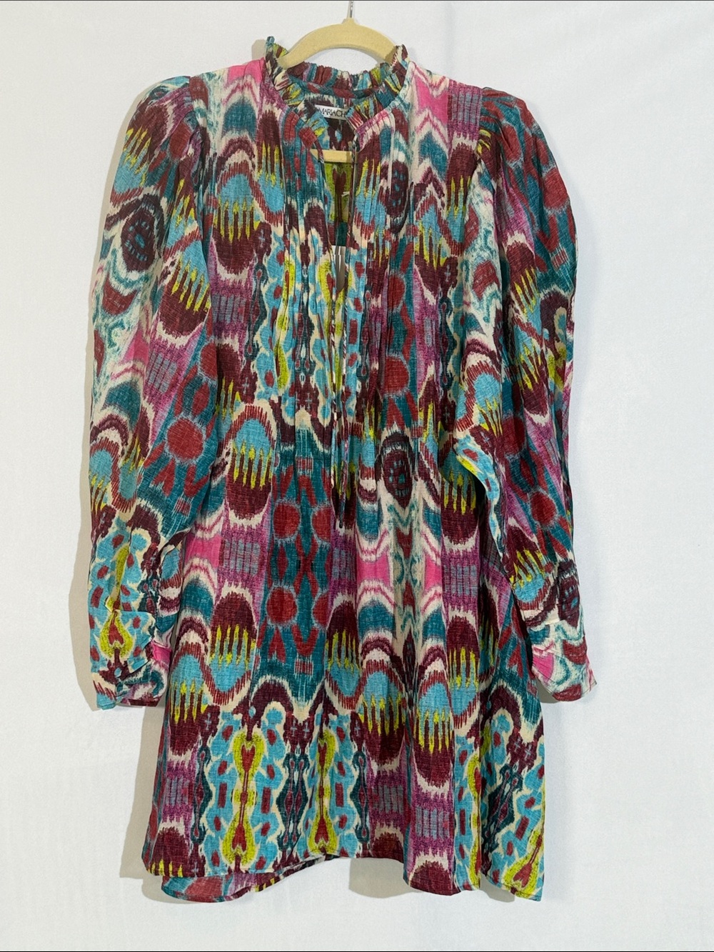 NEW Maria Cher Olite Dress Size M Colorful Ikat Print With Long Puff Sleeves NWT - Picture 2 of 11